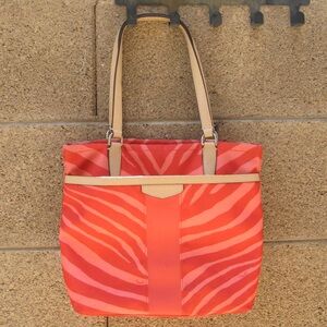 Coach Pink and Tan Tote Bag with Structured Design